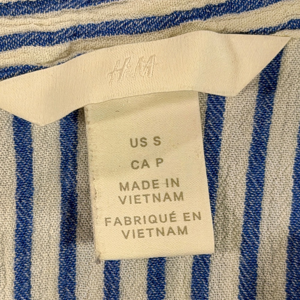 H&M Button Down Shirt Womens Small Blue White Striped Tie Front Short Sleeve - Picture 4 of 8